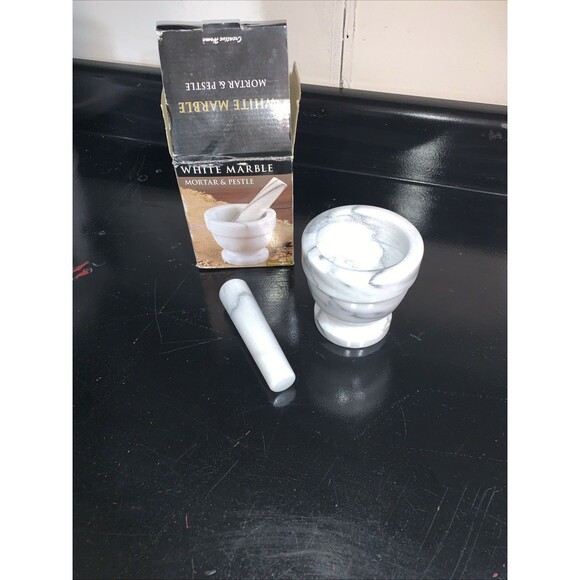 White Marble Mortar & Pestle Set 4”x4” with 5” Pestle – Heavy Duty Not Seasoned - Picture 2 of 6